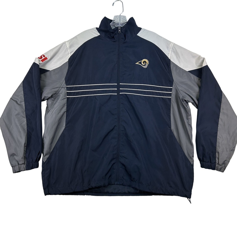 Reebok NFL Team Apparel Windbreaker Jacket Mens XL‎ Los Angeles Rams Blue Zip
